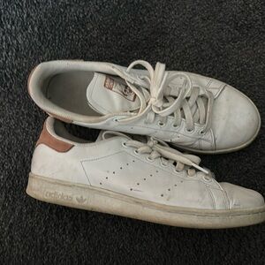 Adidas Stan Smith sneakers. All white with pink details (tongue and back)